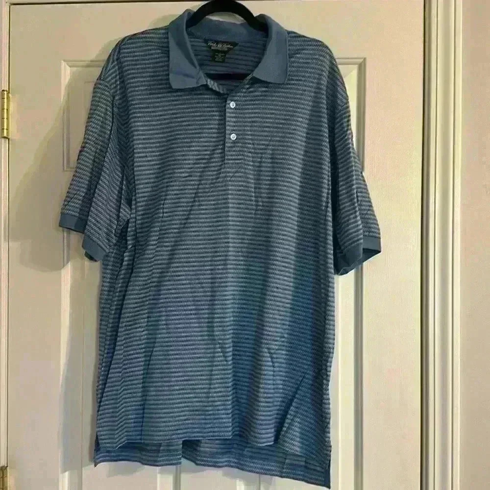 Men’s Brooks Brothers Polo Shirt, Size Large, Blue Pattern, Performance Knit
